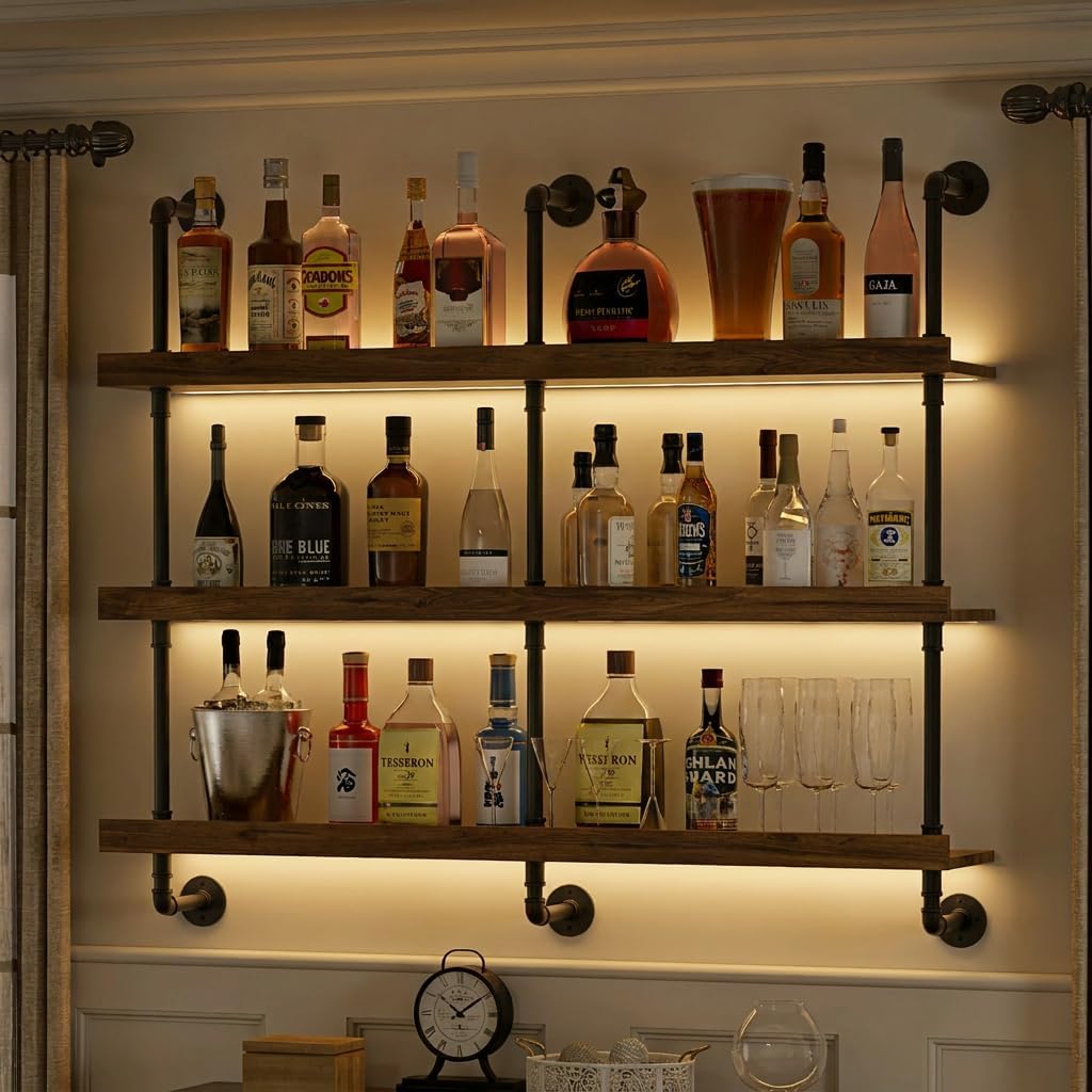 Home Bar Stand - Wall Mounted Wine Rack With LED