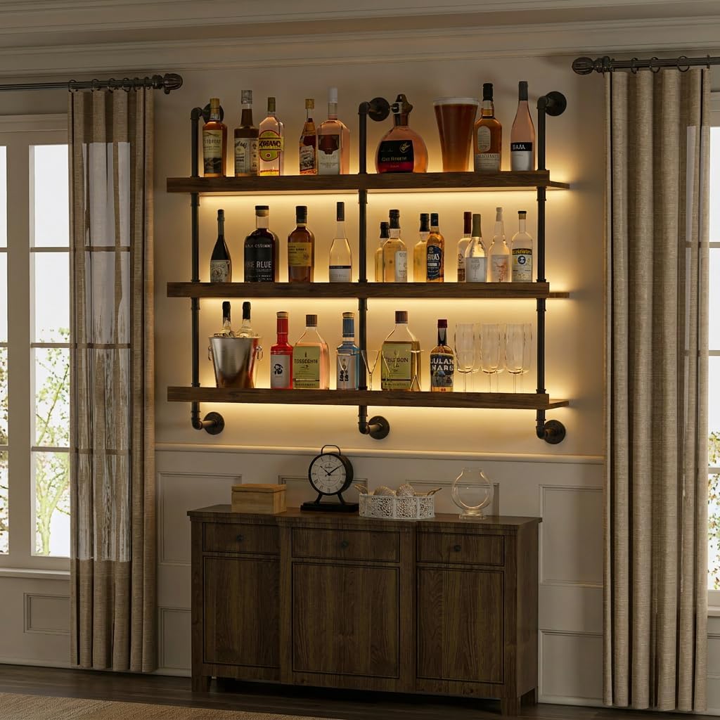 Wall Mounted Wine Rack With LE - Home Bar Stand ulasan dan harga