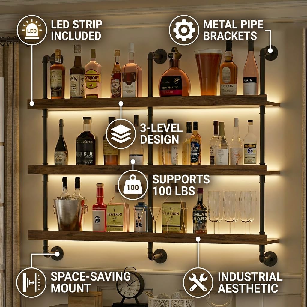 Wall Mounted Wine Rack With LE - Home Bar Stand ulasan dan harga